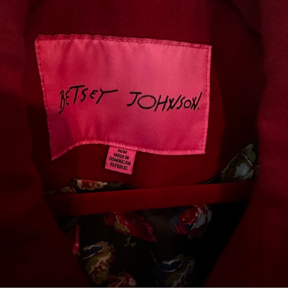 BETSEY JOHNSON Cape Swing Coat Red Wool Blend Full Zip W/Pockets Size Medium - Picture 10 of 10